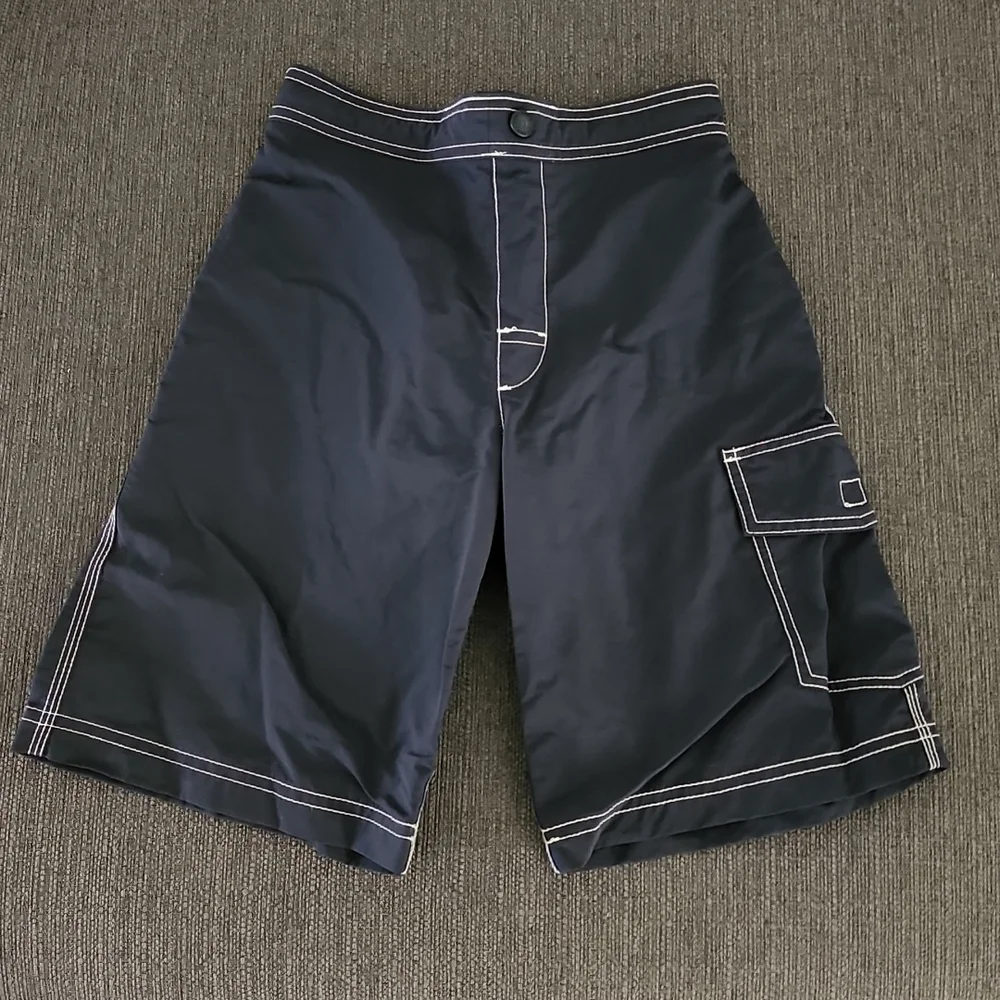 LANDS END Navy Board Shorts S 8 9 Swim Trunks Boys Cargo Short Hybrid